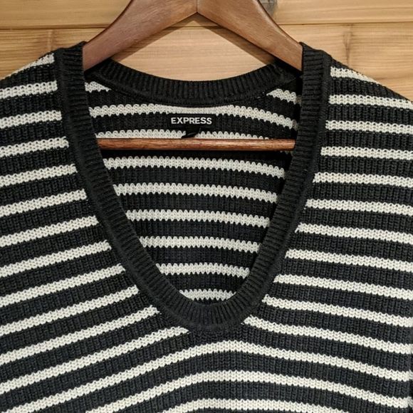 Express Gray and White Striped Slouch Sweater - Picture 2 of 10
